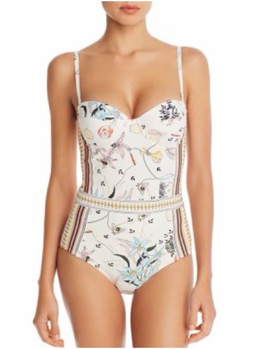 Tory Burch Floral Print One-Piece Swimsuit in Cream, perfect for Summer